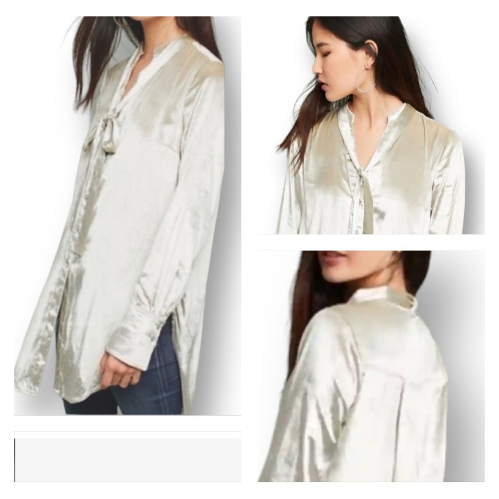 Anthropologie Maeve Crushed Velvet Champagne Tunic Oversized Shirt Blouse Sz 8 - Picture 2 of 12
